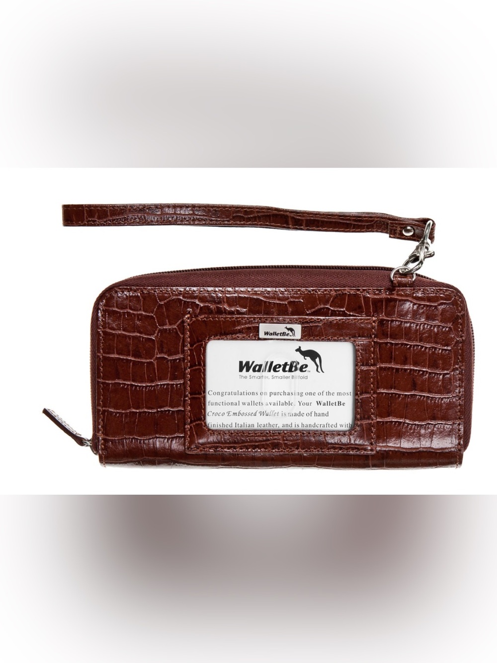Women's Croc-Embossed Brown Wristlet Wallet